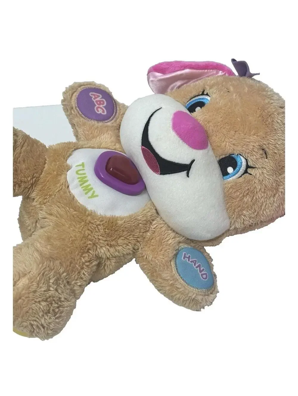 Fisher Price ABC Baby Plush Bear: Interactive Learning Talking Tummy Musical Toy